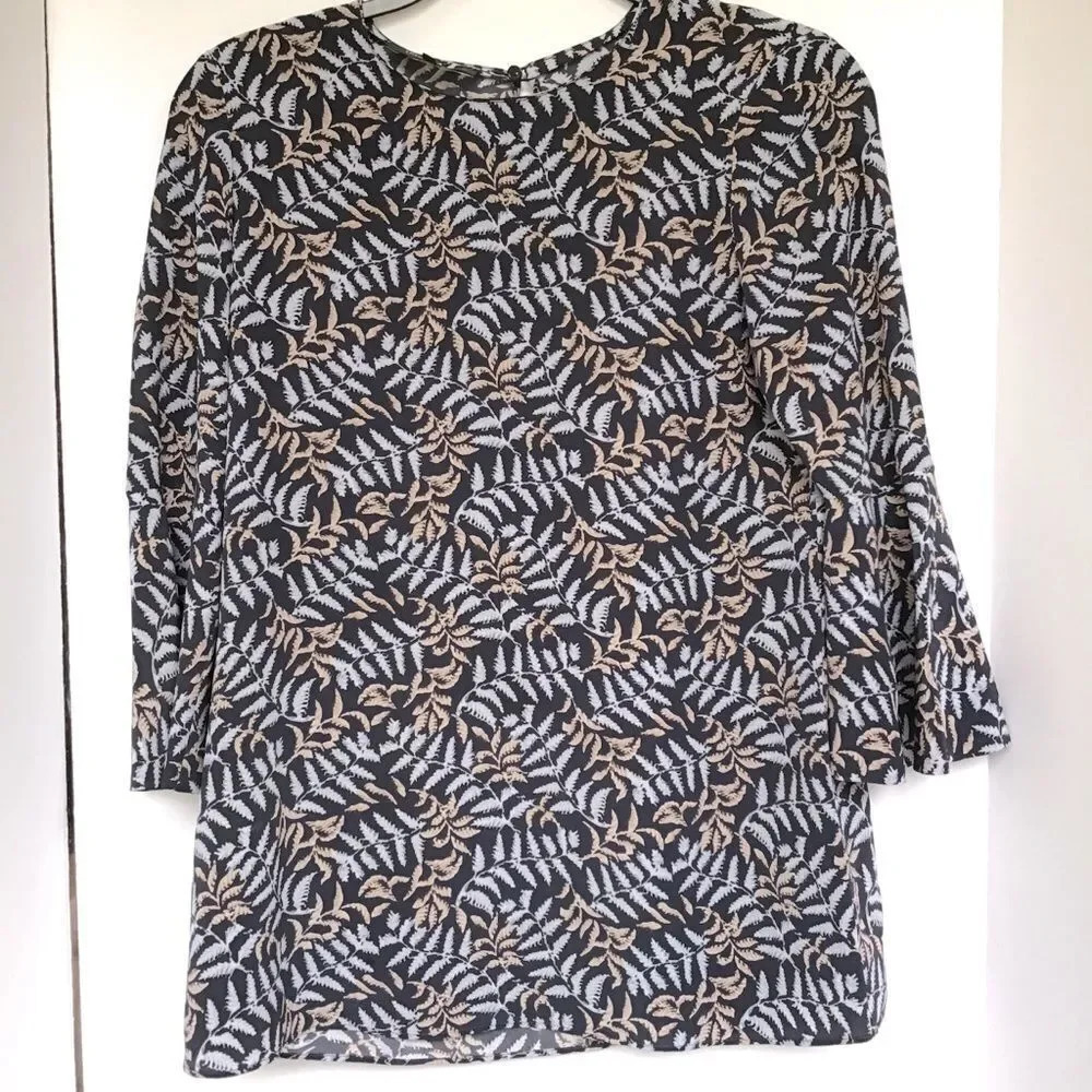 Lafayette 148 NY Silk Blouse Navy Print Small